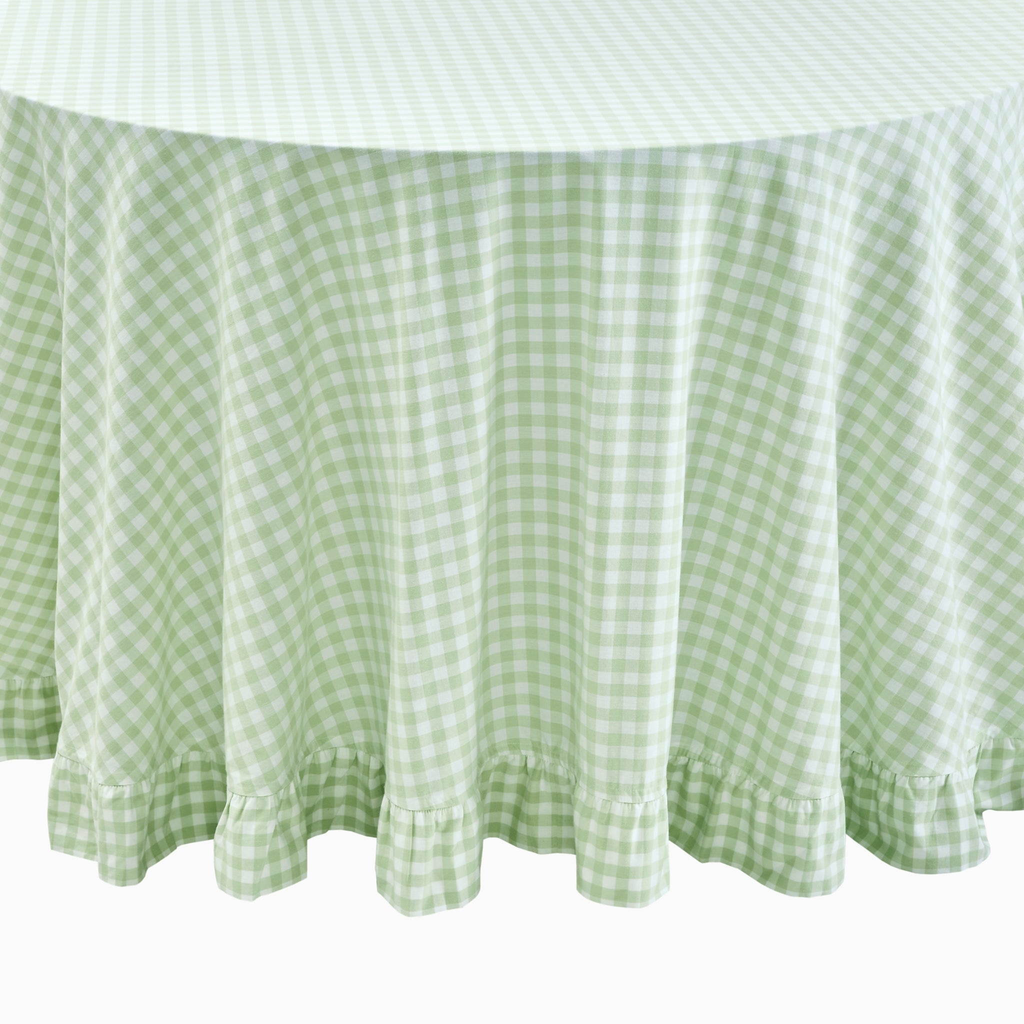 2024 Round Tablecloth Pool Green Gingham Check